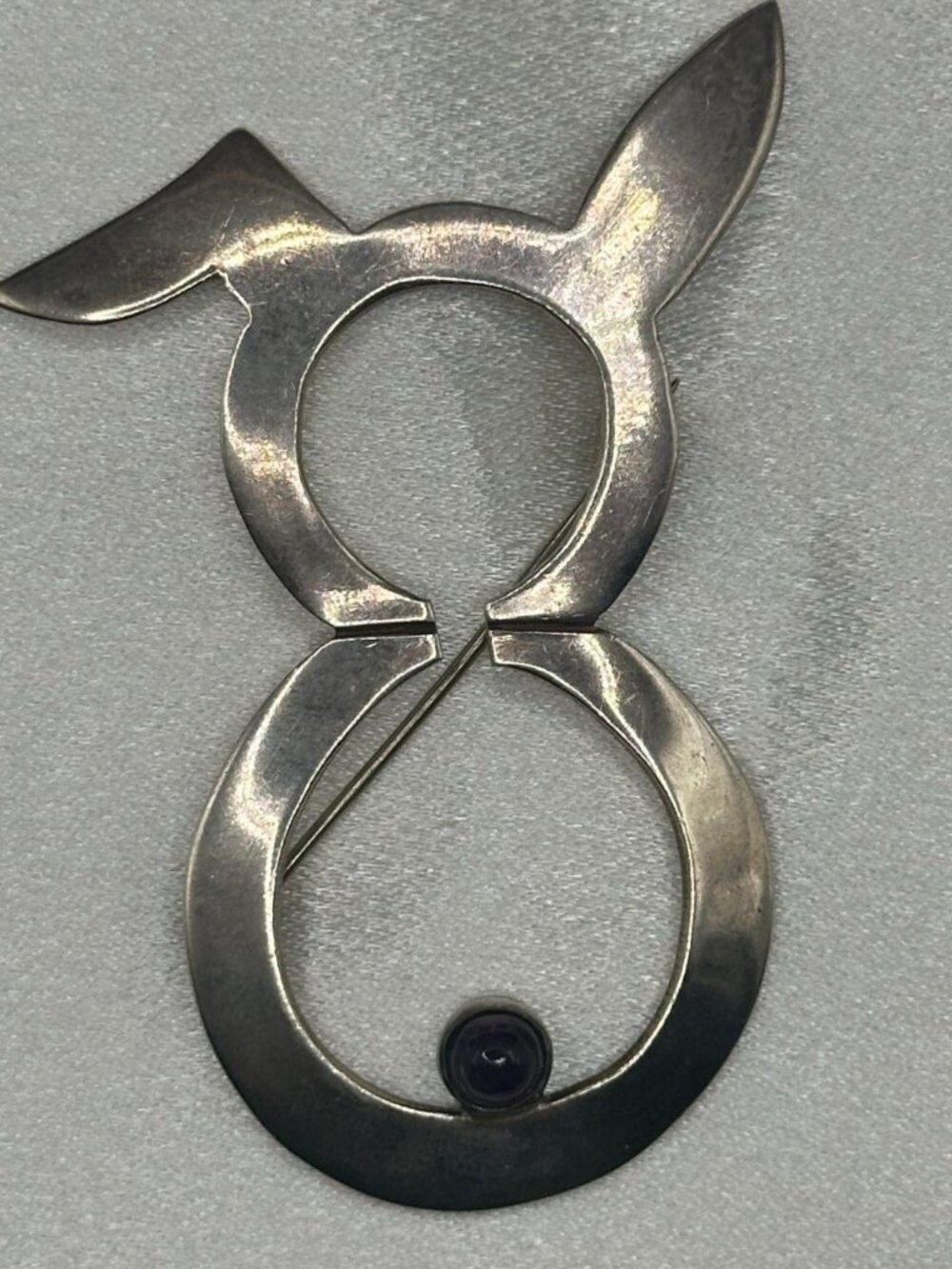 Vintage Sterling Silver Signed Amethyst Rabbit Brooch